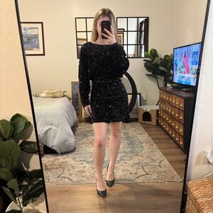 MNG Mango sequin black long sleeve mini dress